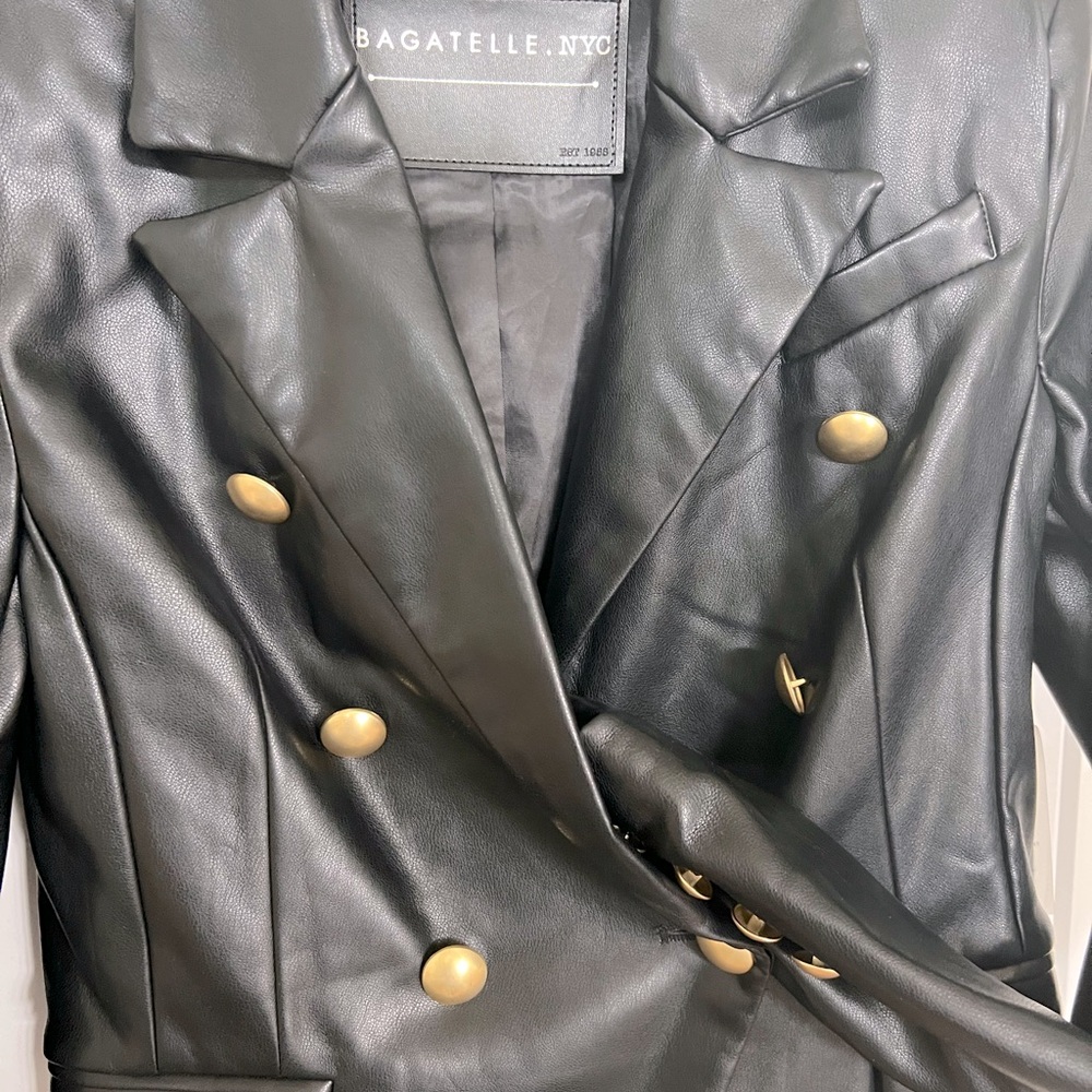 Bagatelle NYC - Black Faux Leather Cropped Military Jacket